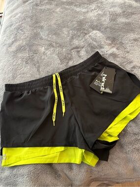 Hind Black & Neon Yellow Women’s Athletic Shorts
